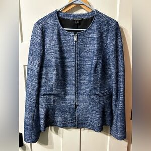 Banana Republic Wool Blend Peplum Ruffle Blue/white Blazer jacket zip up
